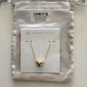 Kendra Scott Holland Heart Pendant Necklace in Gold Pink Crystal NWT $65